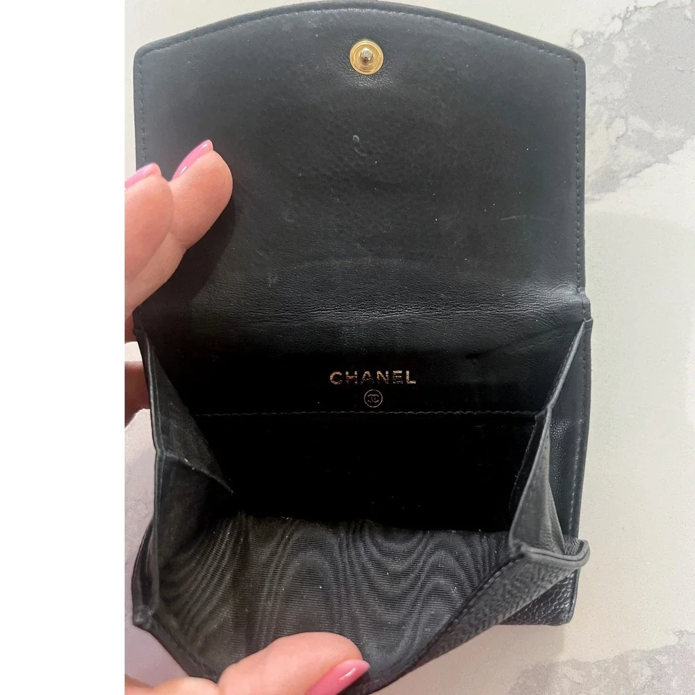 Chanel Black Caviar Leather Timeless CC Logo Bifold Wallet Made in France